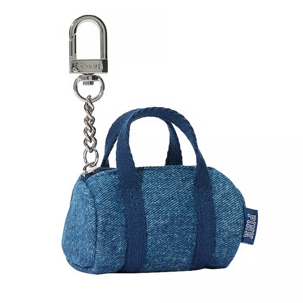 PINK Victoria's Secret Denim Blue Mini Duffel Keychain